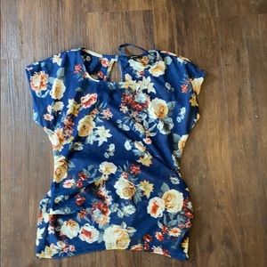A floral blue top.
